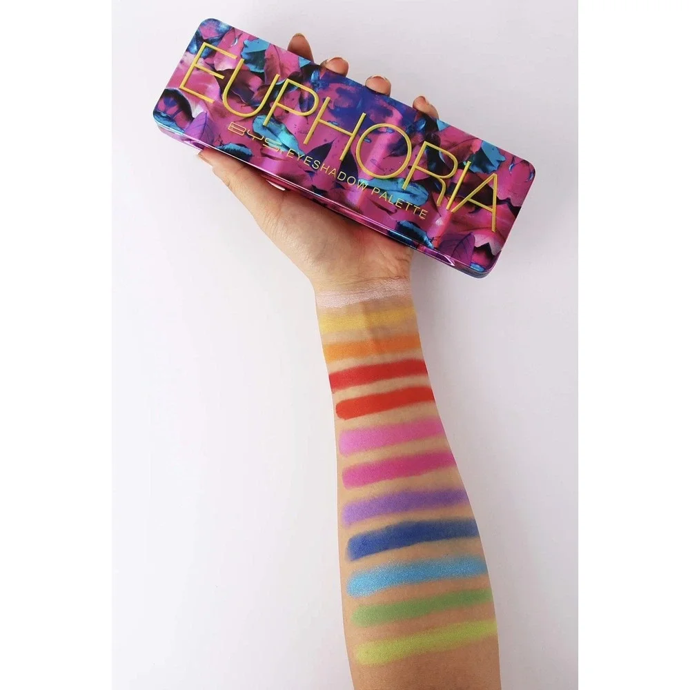 BYS Eyeshadow Palette Tin with Mirror and Applicator 12 Shades (1, Euphoria) NIB